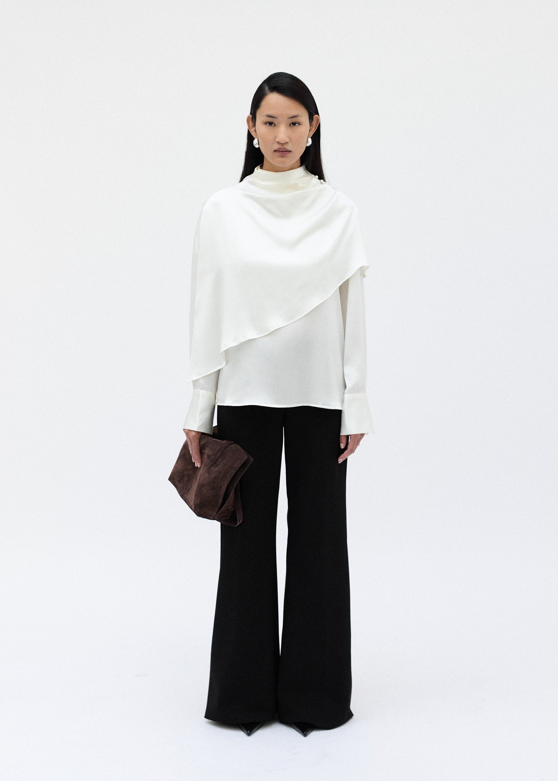 THE ISIS CAPE BLOUSE - Soft & Fluid Cape Blouse in Cream White